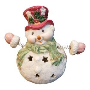 Vtg Mistletoe Moments Christmas Sugar Frosted Snowman Tealight Bobble Spring Arm